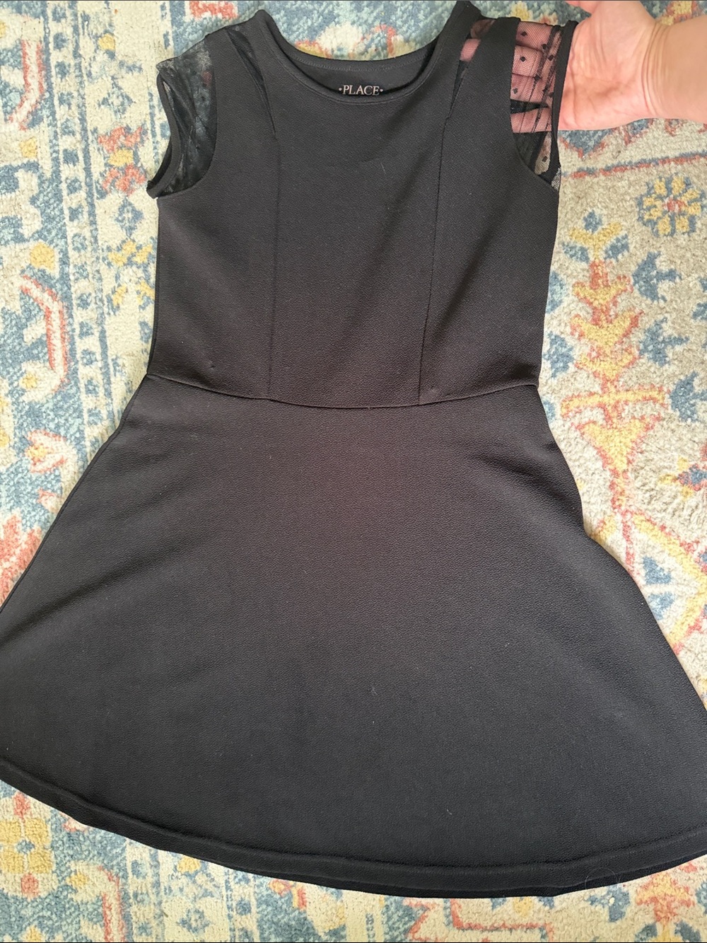The Children's Place Black Fit & Flare Dress with Mesh Cap Sleeves
